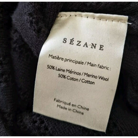 Sezane Lynn Bodysuit Black Open Knit Long Sleeve Ruffle Size Large - Picture 12 of 15